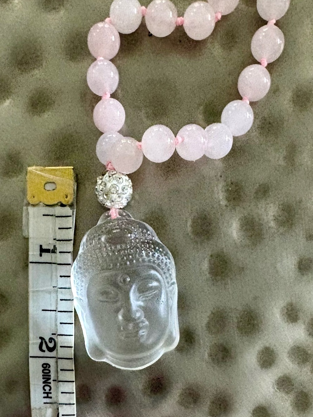 Vintage Rose Quartz Buddha Necklace Rock Crystal Pendant Hand Knotted 40” - Picture 10 of 15